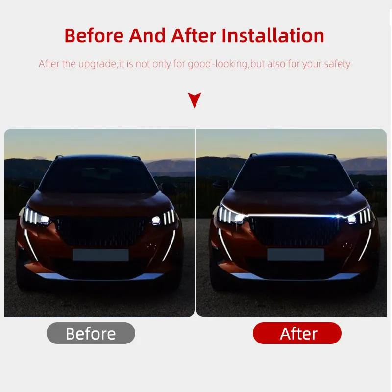 DIY Car Hood Flexible Led Strip Light 12V White Daytime Running Lights Decoration Backlight Long Auto Atmospere Lamp Universal
