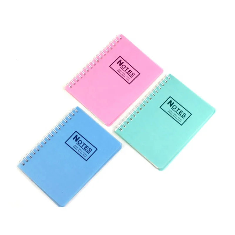 hard plastic material pvc sheet vinyl pp clear cover spiral coil a4 practice binding ring notebook school logo with yellow paper
