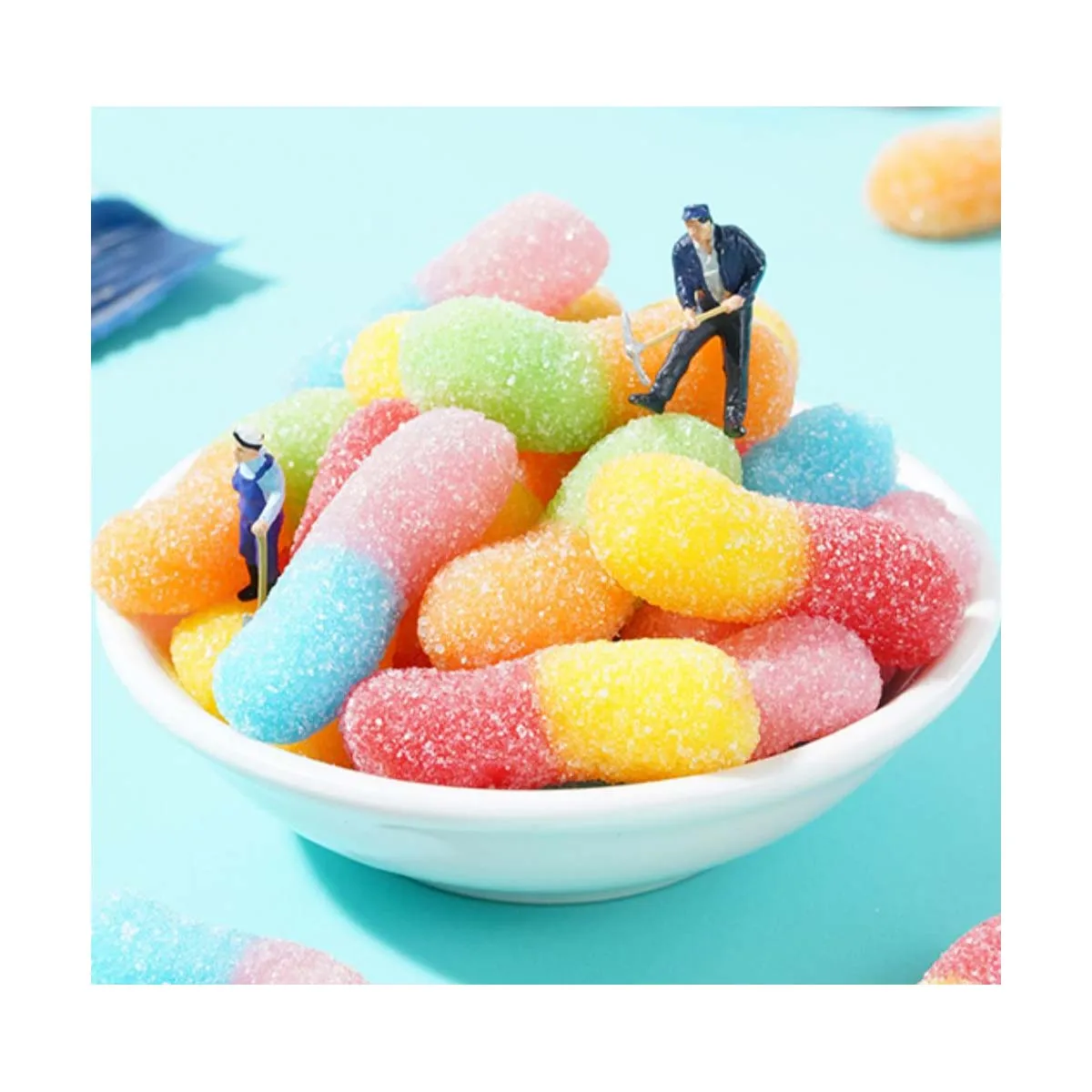 coloful soft Sour sweet delicious halal Cherry Lemon Strawberry Grape Orange Lime Trolli Sour Bite Crawlers Worms shaped Gummy