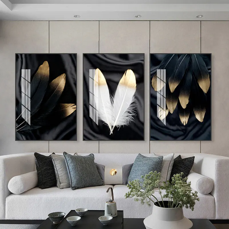New product factory selling black and white feather book crystal porcelain decorative painting wall art painting