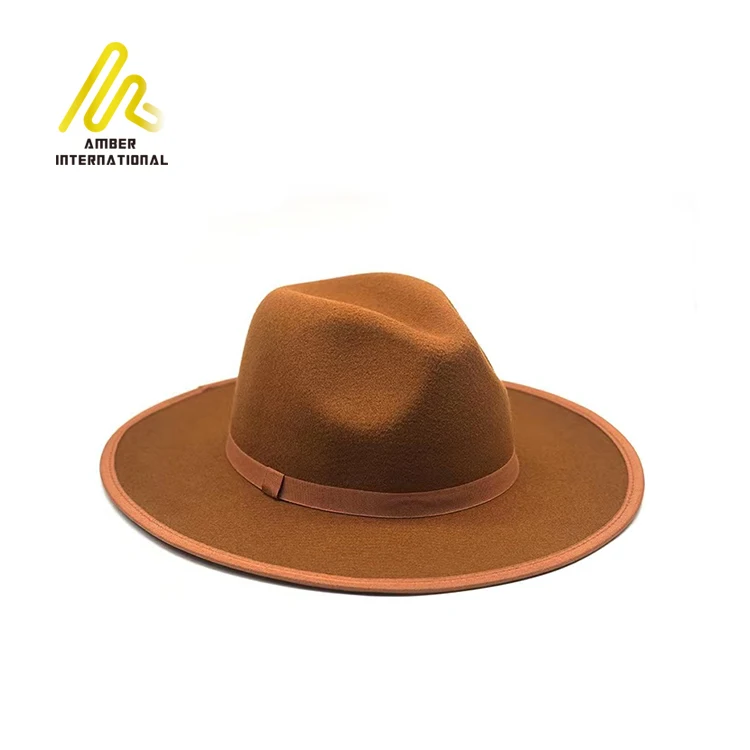 Quick Shipping 8 Colors Pure Plain Solid Color Women Men Wool Suede Wide Brim Fedora Hats With Ribbons