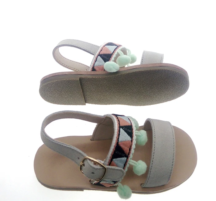 hottest pom pom teens big size genuine leather shoes sandals for kids girls