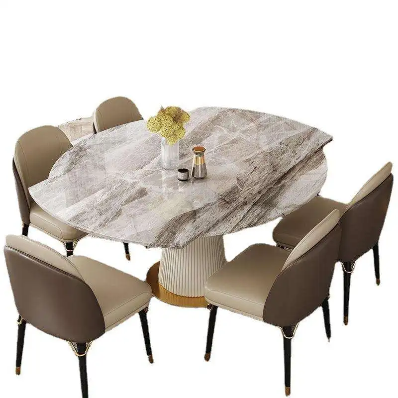 Dining Room Furniture Round Marble Rotating Lazy Susan Extendable Seal Glaze Slate Top Marble Round Dining Table