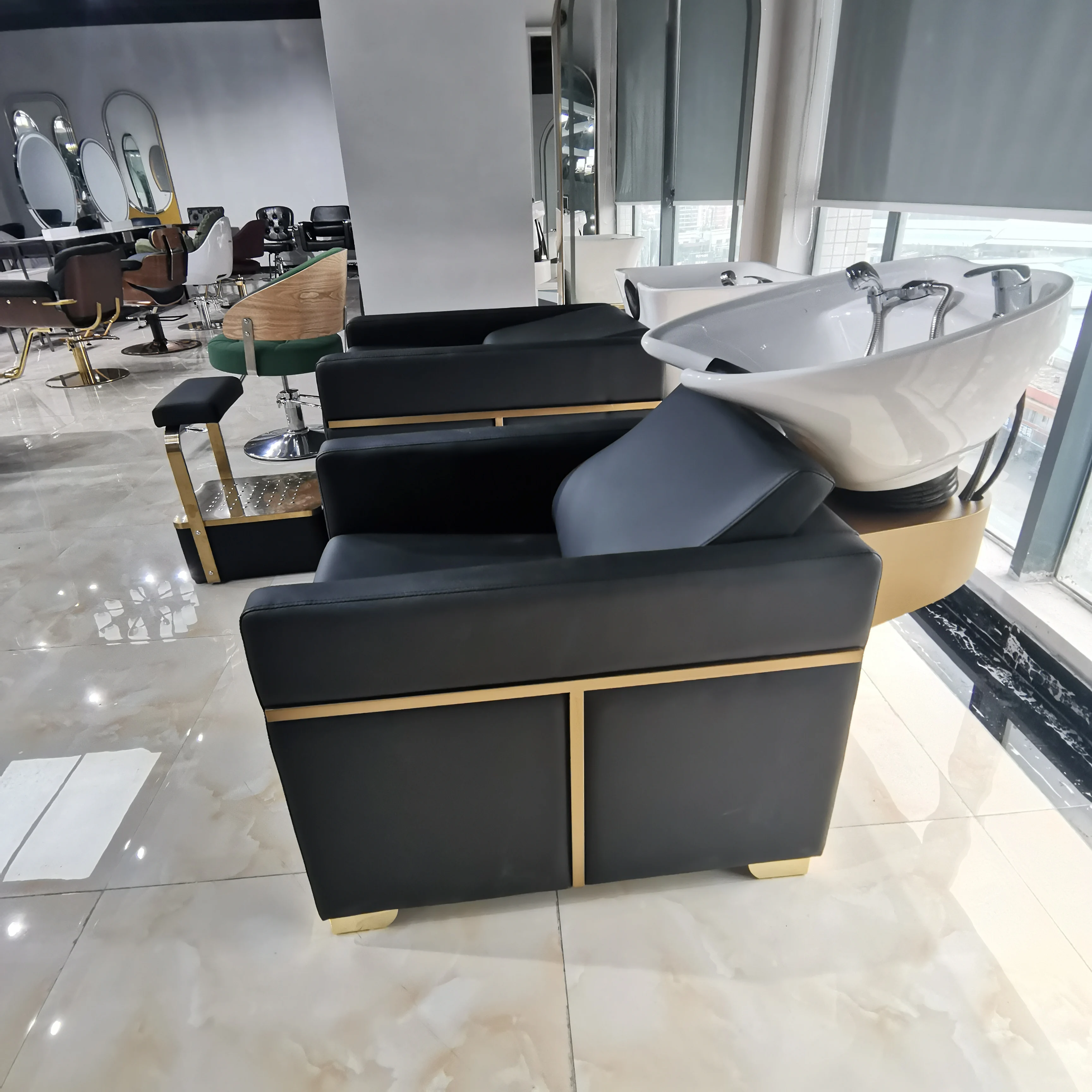 Sulin hot sale modern salon beauty black sitting hair backwash salon shampoo bowl chair furniture unit