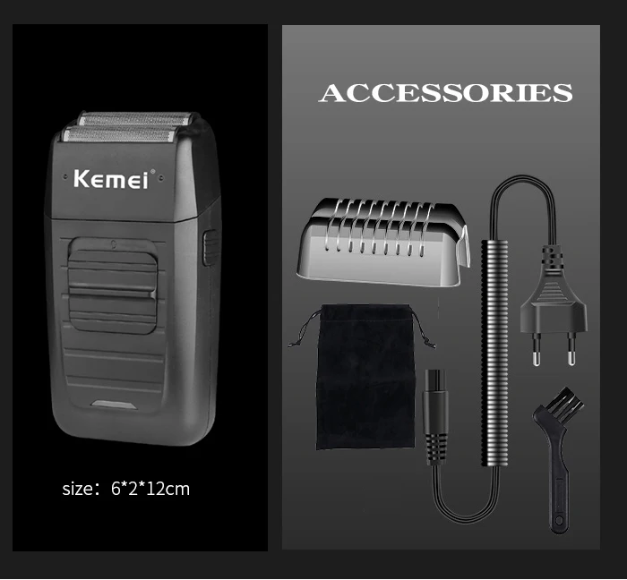 KEMEI 1102 Rechargeable Cordless Electric Shaver for Men Twin Blade Reciprocating Beard Razors Face Care Multifunction Trimmer