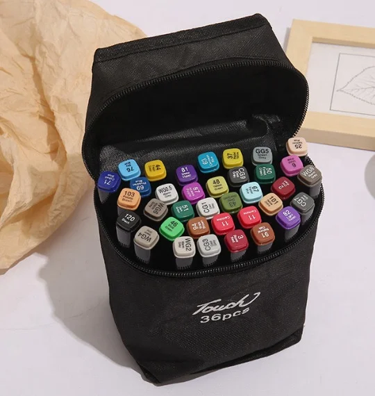 Circle pole Dual tip alcohol based marker pen 60 colors pp box twin marker permanent art sketch drawing marker pen for school