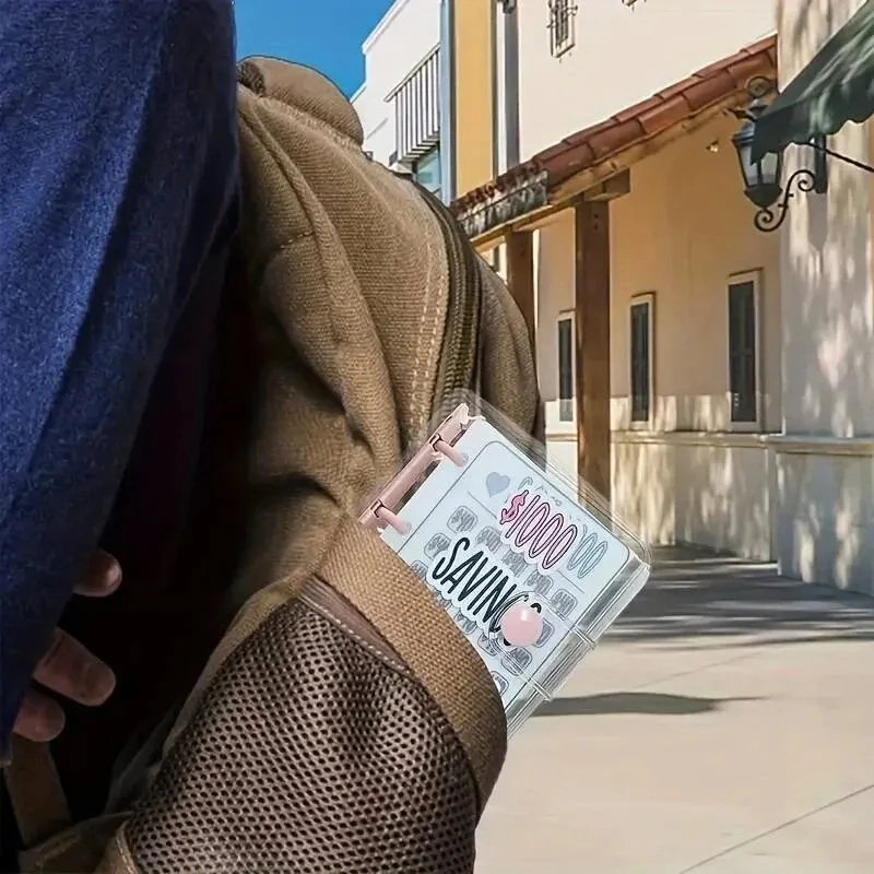 Creative $1000 Savings Challenge Binder Book with Envelope Durable Glossy PVC Christmas Gift Money Saving Challenge Stationery