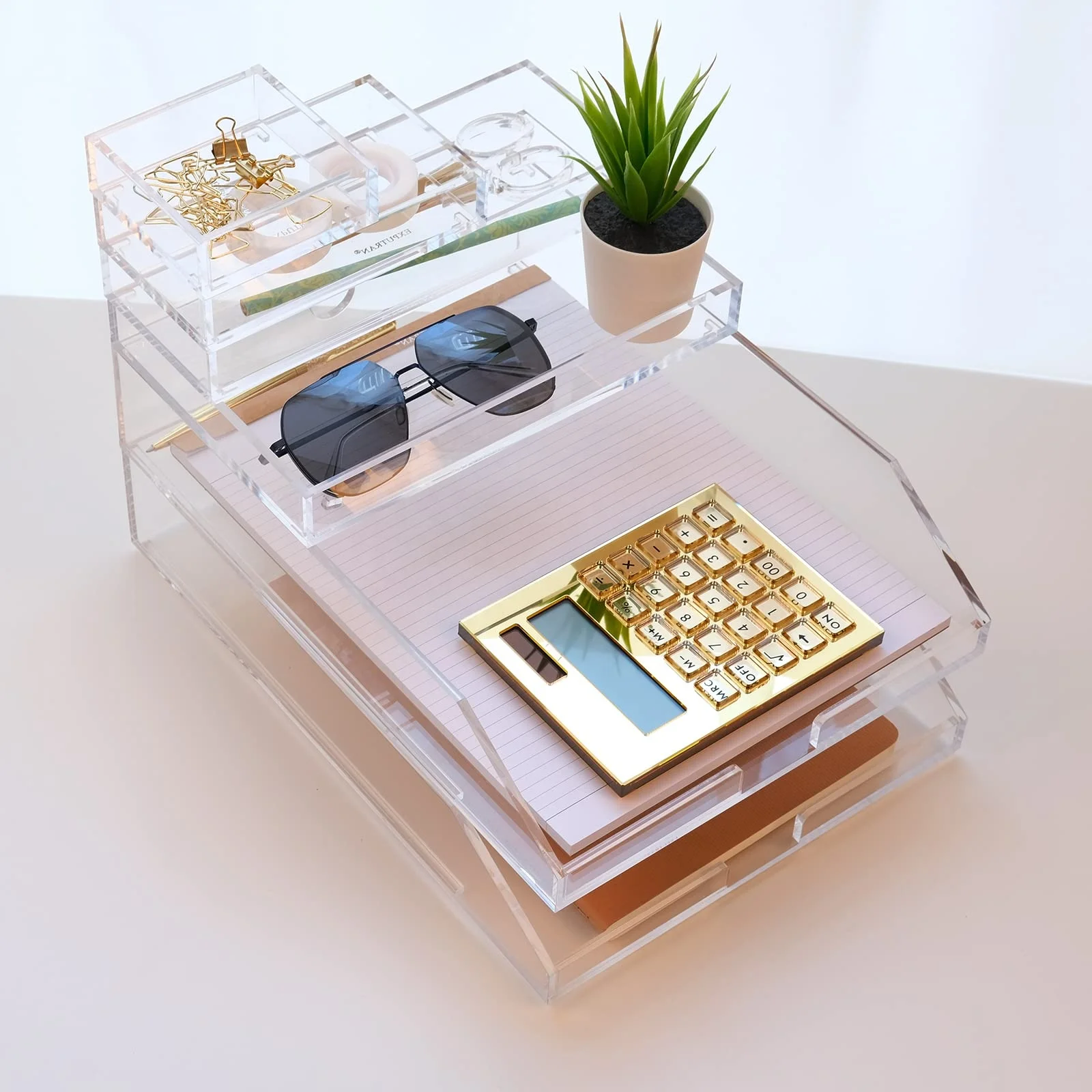 Custom Clear Lucite Files Holder Desktop Stackable Acrylic Magazine Paper Document Letter File Tray Organizer