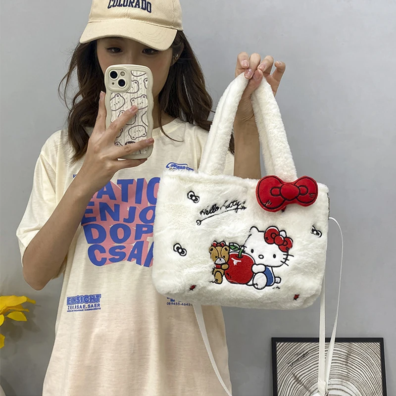 Sanrioed Hello Kt Plush Bag Kawaii Kuromi My Melody Cute Cartoon Anime Handbag Cinnamoroll Storage Tote Bags Women Girl Gifts