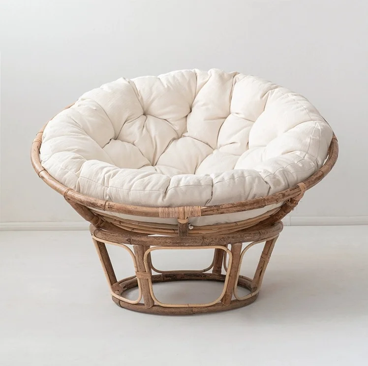 Garden Furniture Leisure Cane Lazy Person Radar Chair Living Room Natural Rattan Wicker Papasan Chair With Cushion