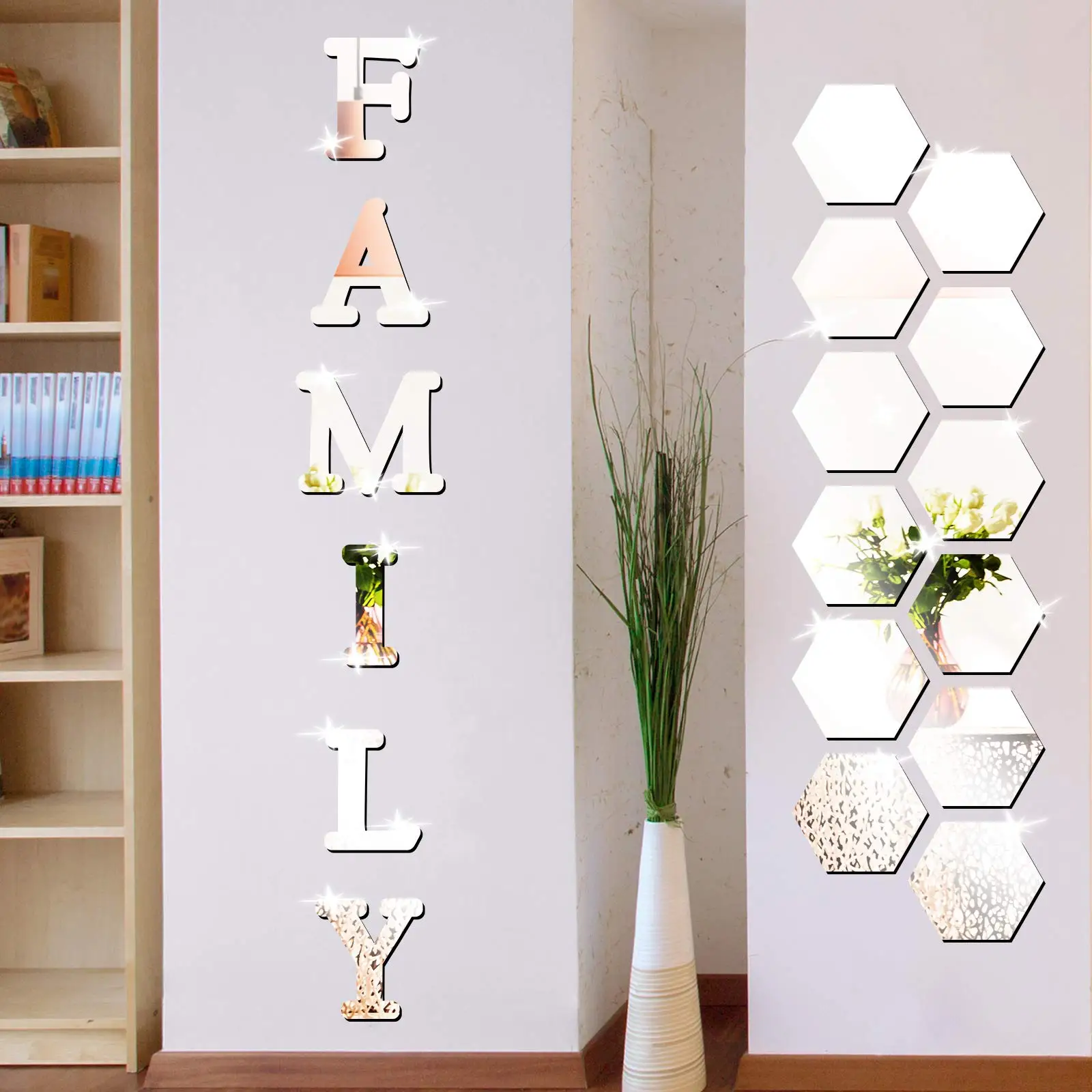 18 Pieces Acrylic Mirror Wall Stickers Family Sign Letters Rustic Farmhouse Wall Decor  Acrylic Mirror Setting Wall Sticker