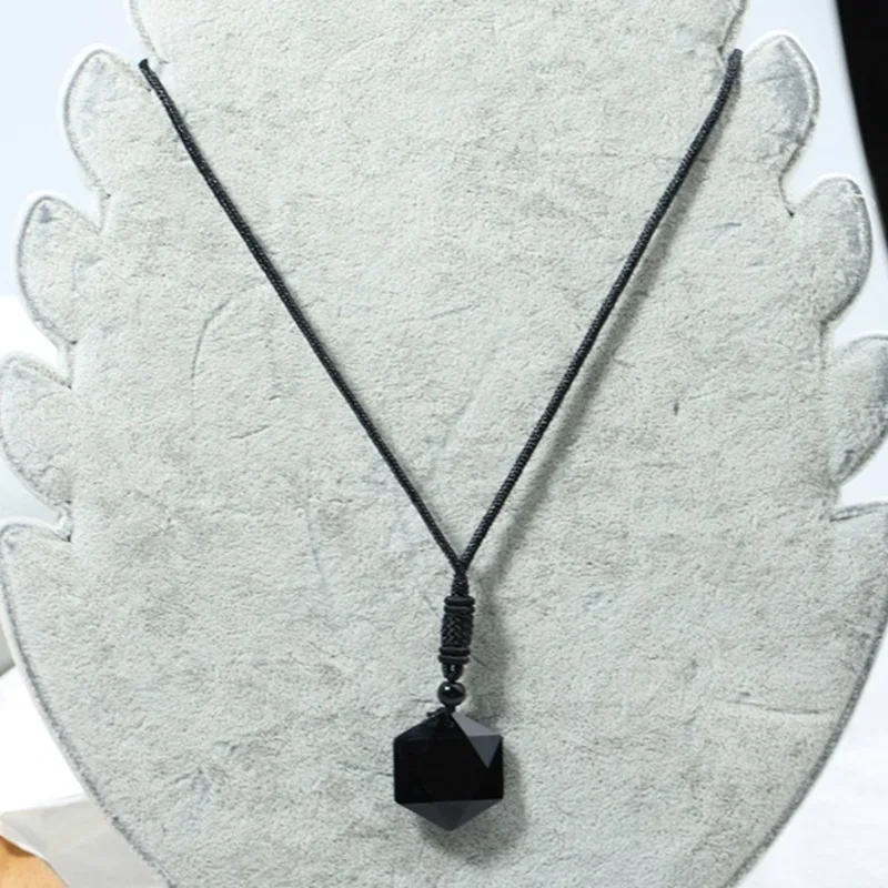 Black Obsidian Six Stars Lucky Amulet Love Natural Stone Pendant Necklace For Women Men Love Crystal Pendulum Jewelry
