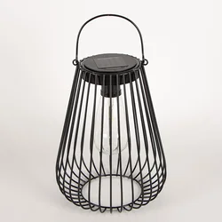 ST64 Bulbs Warm White LED Black Metal Wire Lantern Solar Garden Light Outdoor