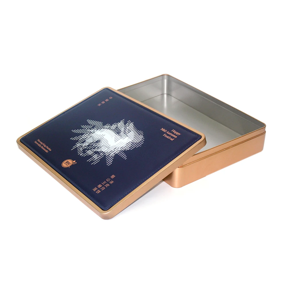 High Grade Leather Surface Big Rectangular Gift Tin Container Biscuit Toffee Metal Packaging  Mooncake Tin Box