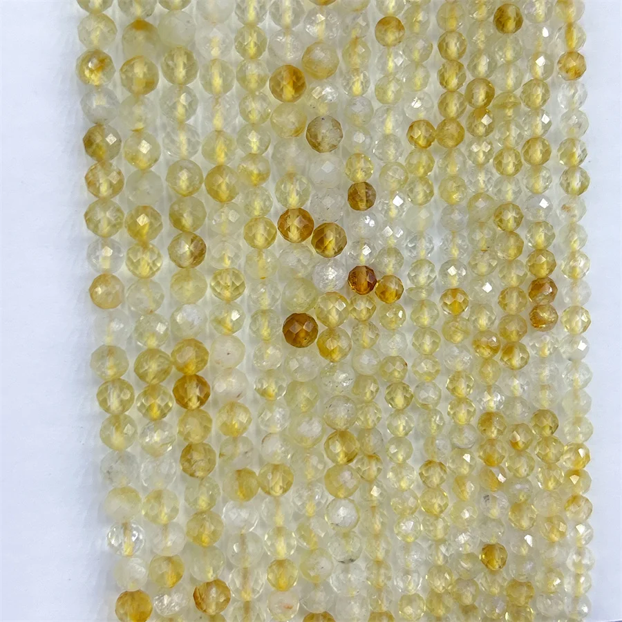 Natural Citrine Faceted Stone Beads Loose 2mm 3mm 4mm Necklace Jewelry Making Crystal