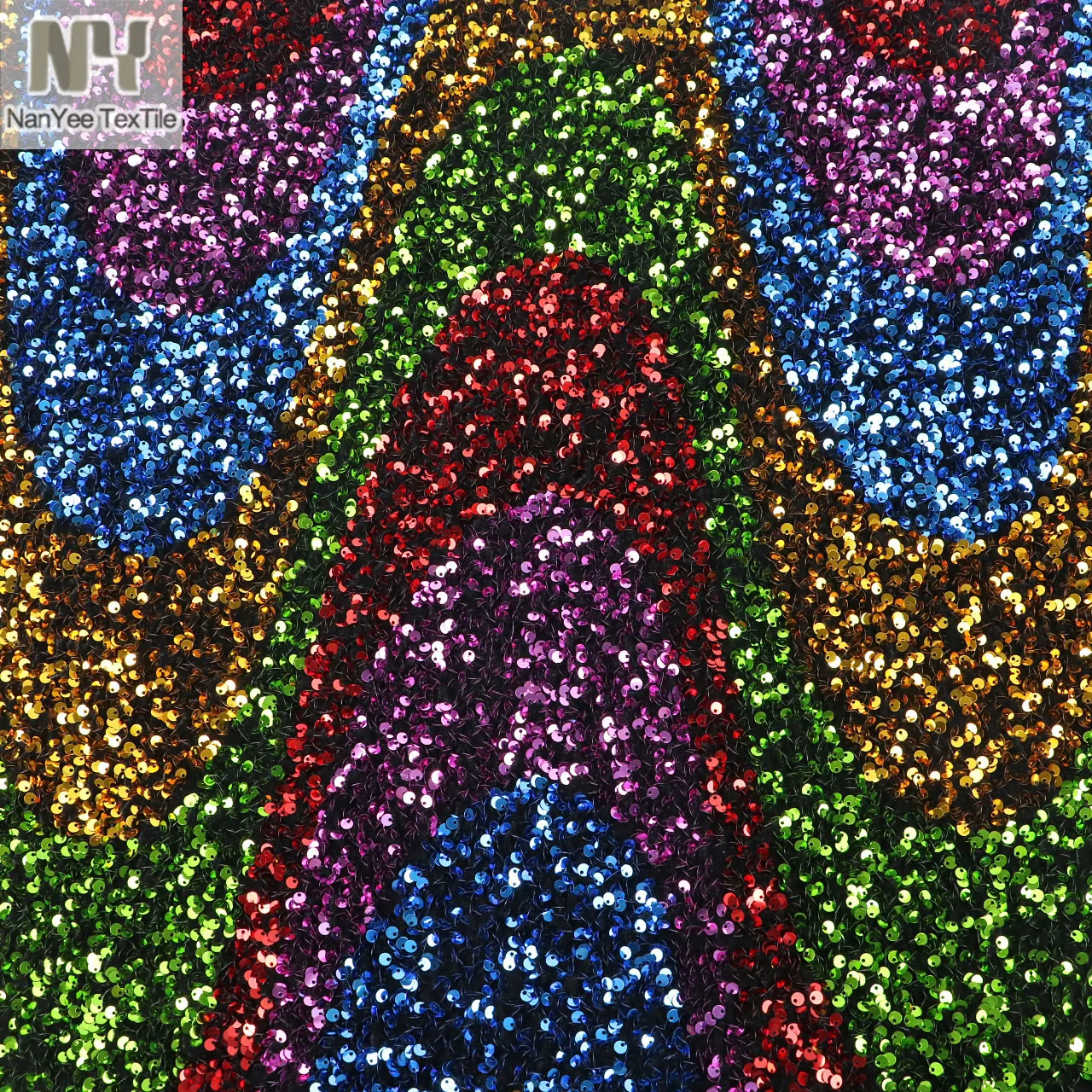 Nanyee Textile Rainbow Color Wave Design Foam Sequin Embroidered Fabric On Velour