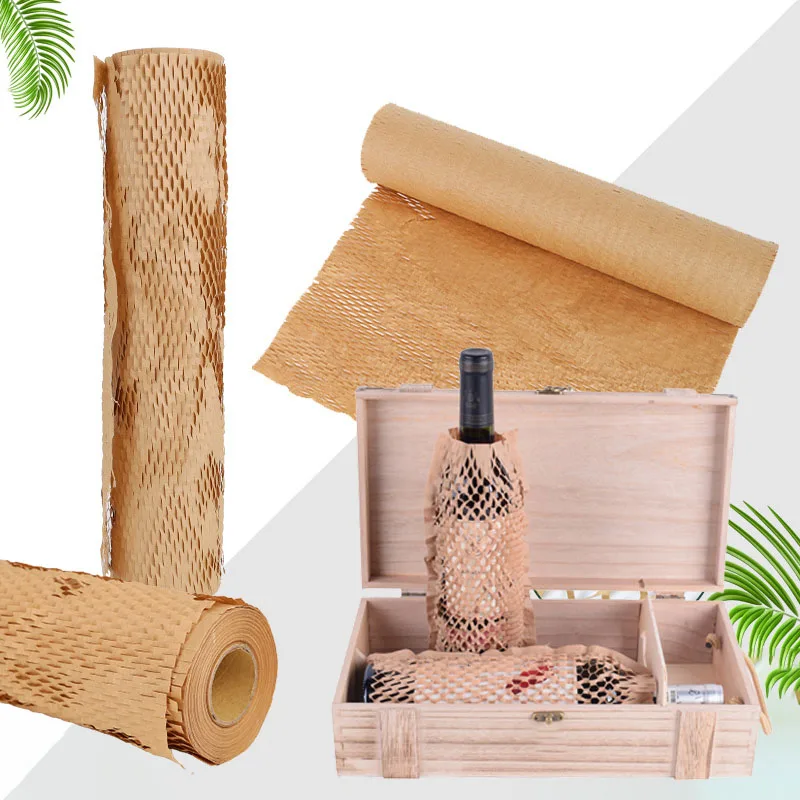 Brown honeycomb buffer paper roll environmentally friendly degradable recycling kraft mesh honeycomb wrapping packaging paper