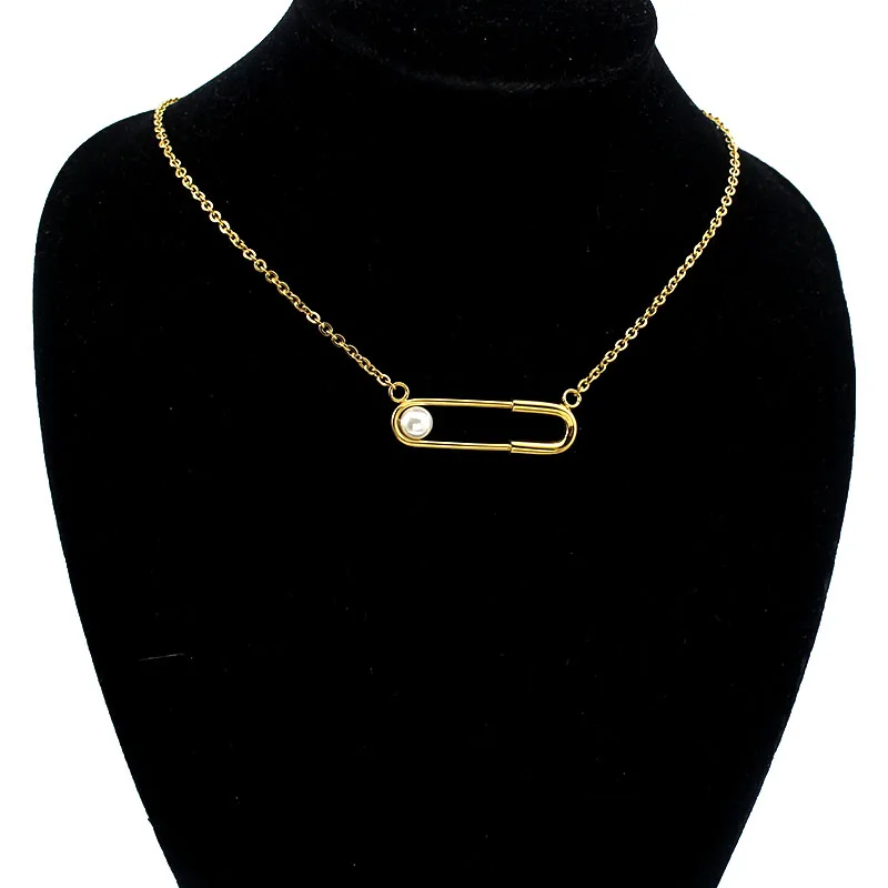 Femme Collier Gold Silver/Gold Necklaces Paper Clip Pearl Statement Pendant Chokers Women Jewelry Mujer Wholesale