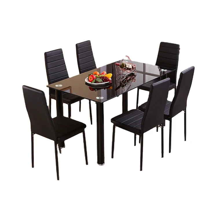 Factory price glass top metal legs dining table end chairs set modern
