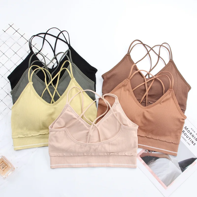  Sleeveless Crop Camisole Tank Tops Sport Bra Seamless Cami Workout Shirts With Built For