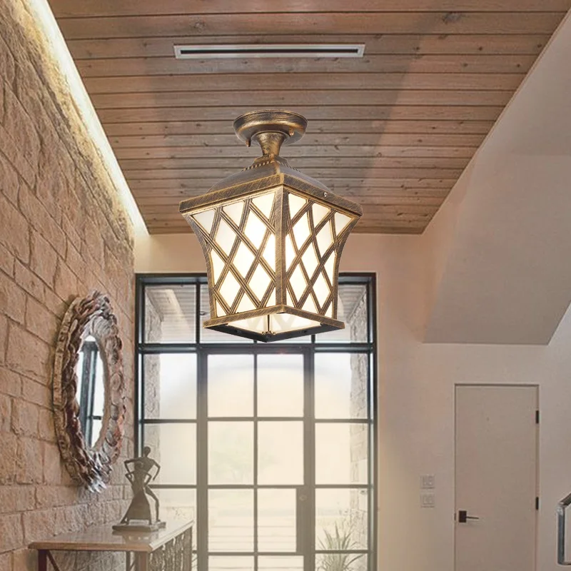 European Style Indoor and Outdoor Use Antique Hang Vintage Lampwaterproof outdoor resemble wood pendant aluminumlight