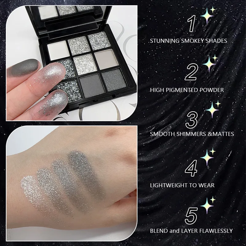 Black Swan 9 colors eyeshadow palette smoky makeup dark punk pearlescent matte metallic 9 colors eyeshadow