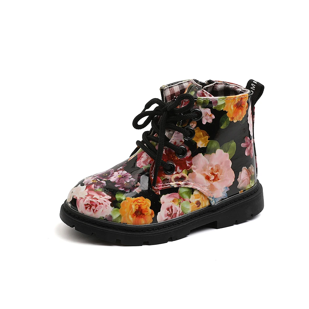 
Hot Sale Winter New Fashionable Style Flower Printed Leather Kids Boots 