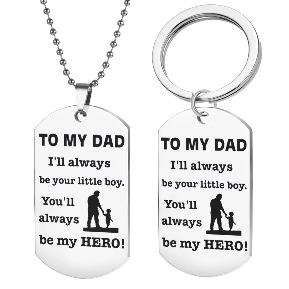 Father Son Gift Dad and Little boy Necklace Key Chain Jewelry Set Stainless Steel Gift for Daddy from Son