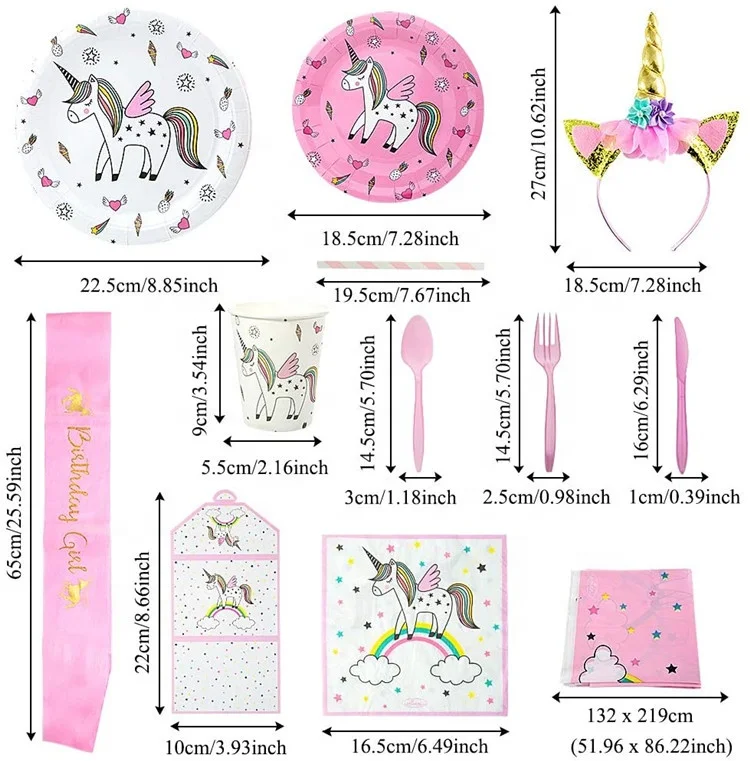 
Xiamen Stone Pink Birthday Party Tableware, 112PCS Unicorn Party Supplies Including Paper Plates Napkins Cups Banner Tablecloth 