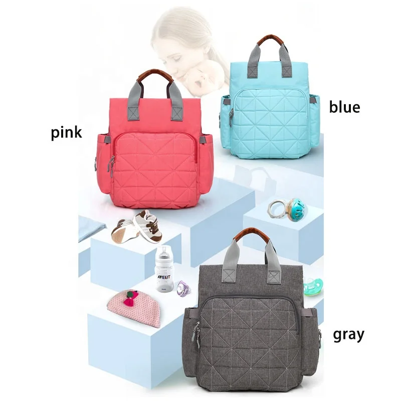 High quality low moq large waterproof outdoor travel hand tote pink blue 3in1set baby backpack for mom diaper bag baby