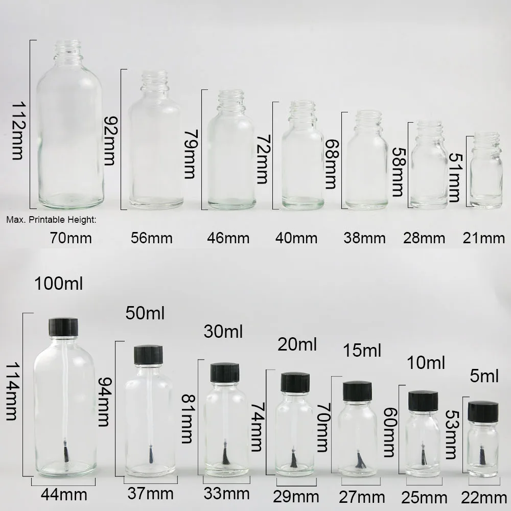 transparent empty glass 5ml 10ml 15ml 20ml 30ml nail polish bottle large bottle 50ml 100ml with brush cap