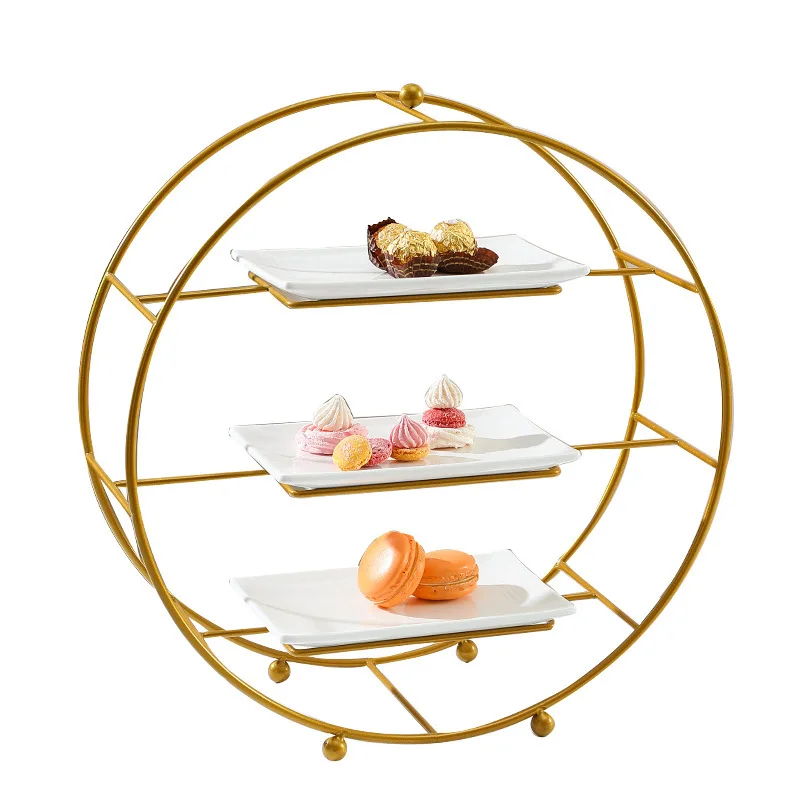 Circular Shape Three-dimensional Metal Cake Stand Display Holder For Wedding And Afternoon Tea