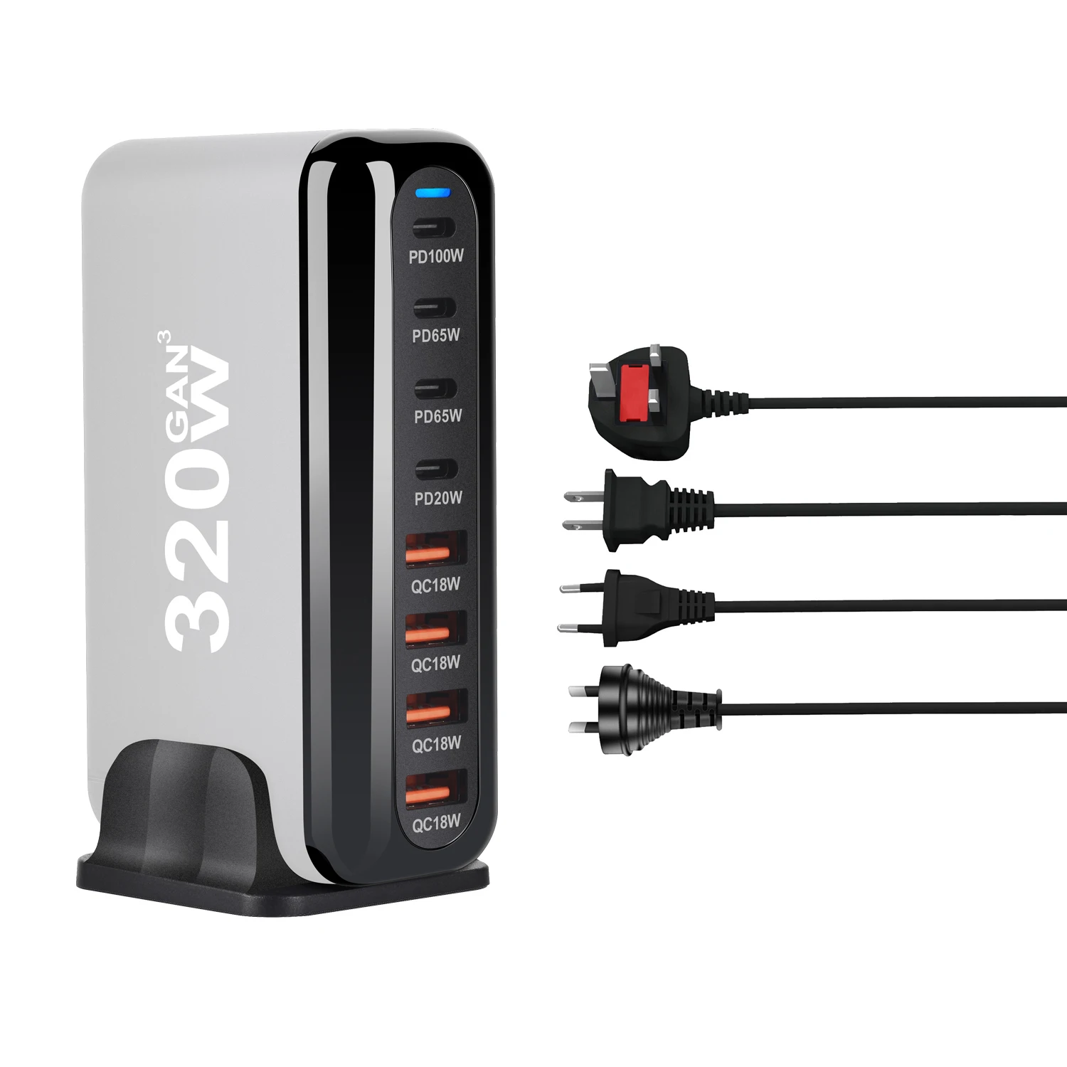 2024 Hot Product 8-port 320W Desktop GaN Charger USB Type C PD Fast Multiple Usb Mobile Phone Quick Charger For Iphone