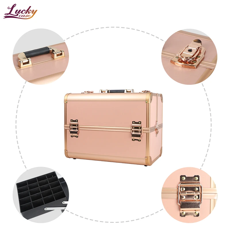 Rose Gold Makeup Suitcase Professional Makeup Case Beauty Cosmetic Box Makeup Train Case