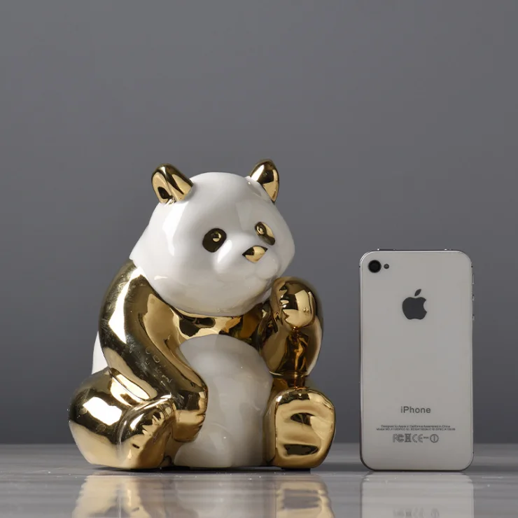 
Arts and Craft Desktop Decoration Gift Handmade Golden Panda Ceramic Ornaments For Home Decoration 