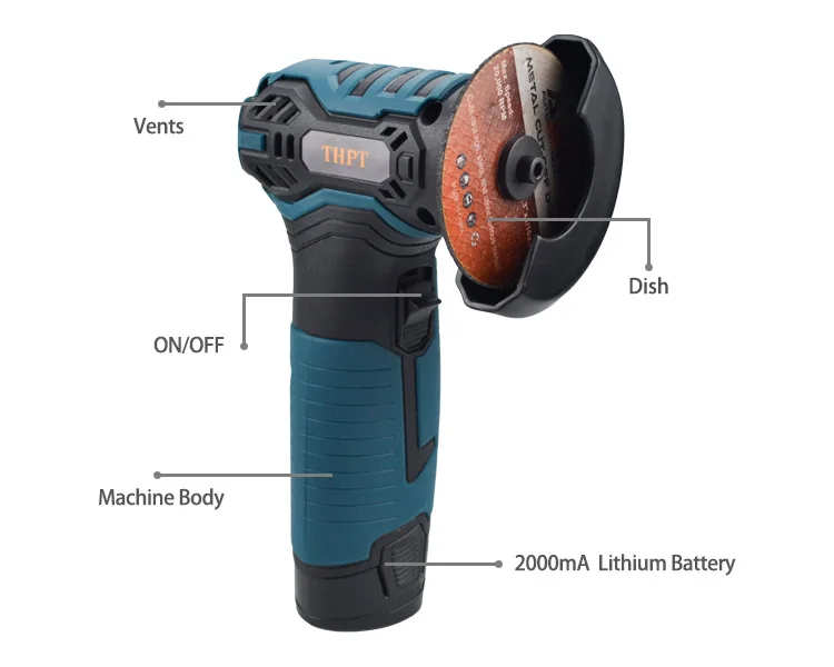 THPT 12V Portable mini cordless chainsaw tools battery stand micro General Grinding and Polishing electric angle grinder