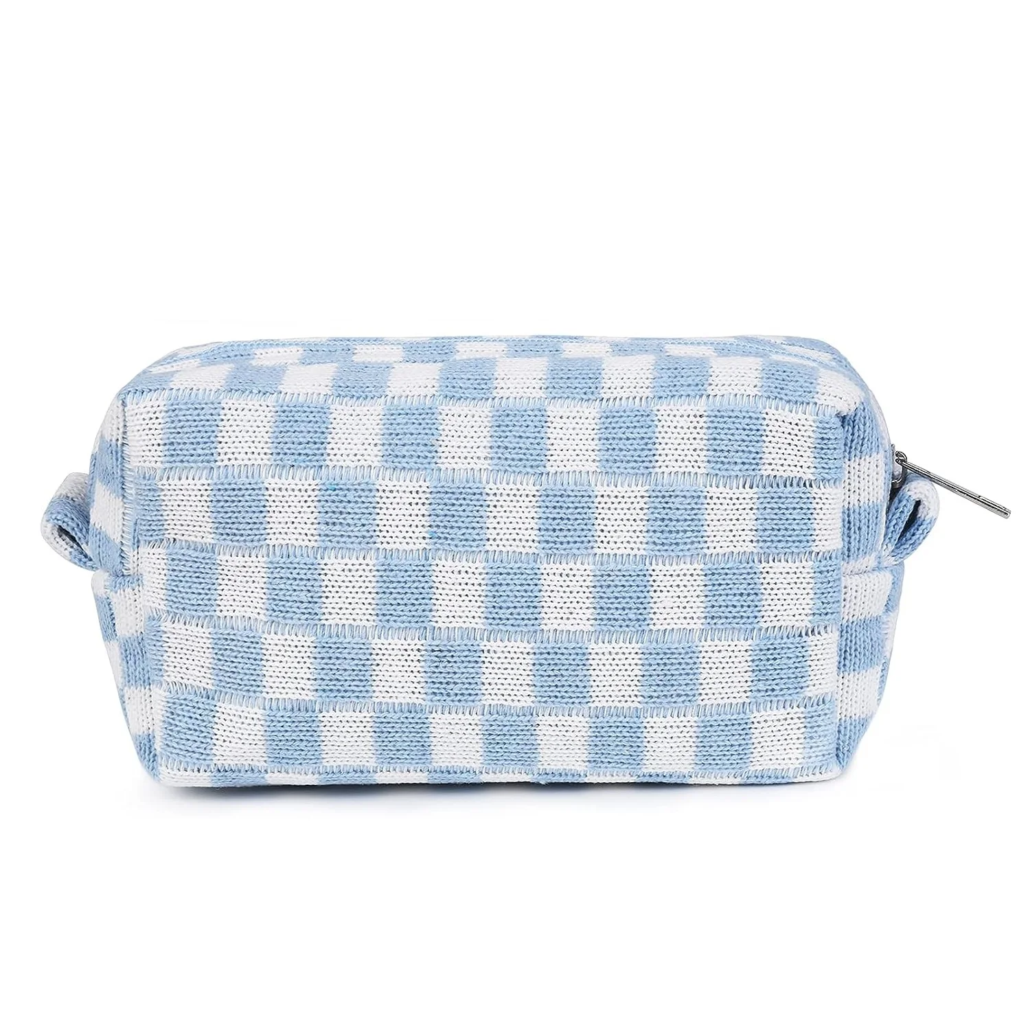 Hot Sale Checkered Knitted Zipper Cosmetic Organizer Makeup Pouch Bags for Travel