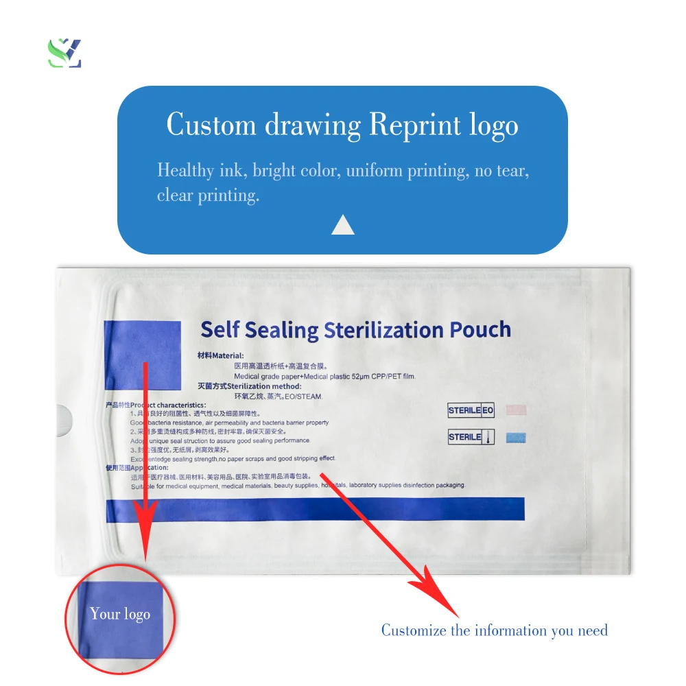 Disposable medical packaging bags for sterilization and disinfection Customized self-sealing sterilized paper plastic bags