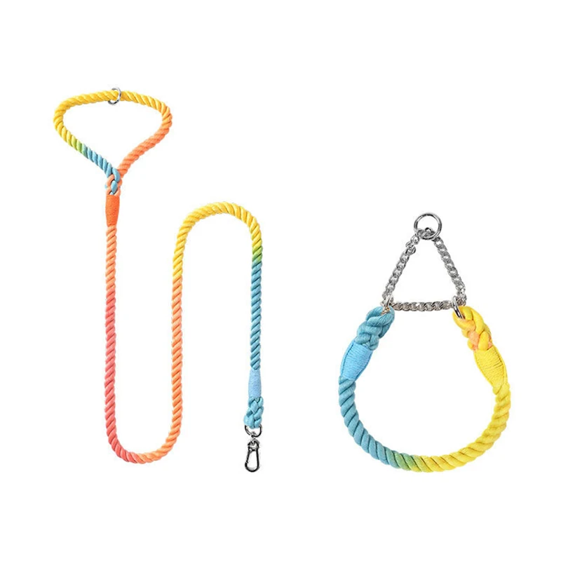 2024 New Design Custom Logo Training Walking Hands Free Comfortable Soft Cotton Rope Pet Dog Cat Leash Lead Collar Set