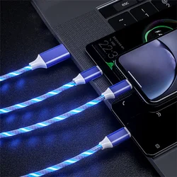 LED Luminous 3 in 1 Glowing Fast Charging Cable for Iphone Micro USB Type C Charging Cable For Samsung