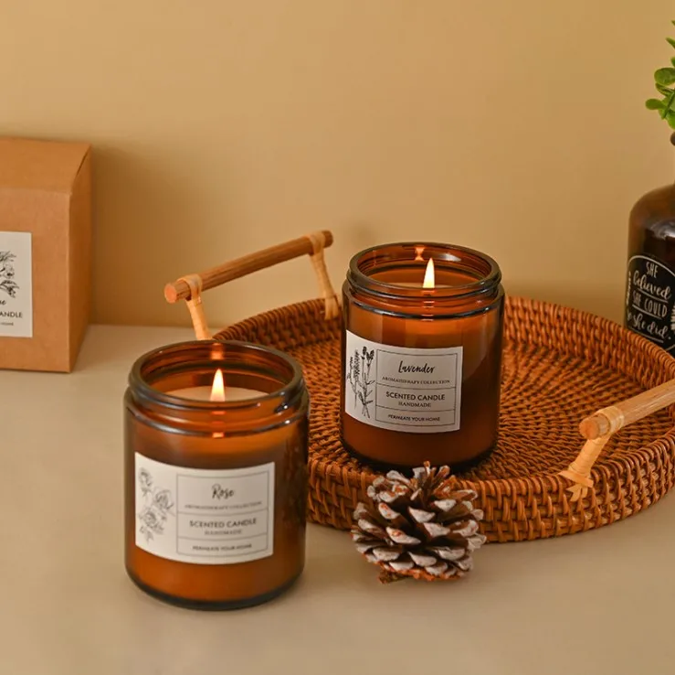 Custom Embossed Candle Jars 250ml Amber Candle Holder Matte White Black Colored Container Glass Candle Jar