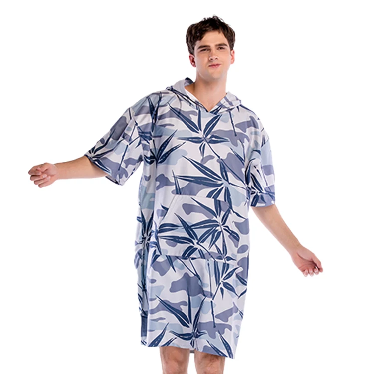 Customized wholesale digital print beach dry changing robes custom logo printing surf hooded poncho towel with pocket