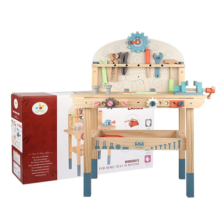 Role pretend play home toys wooden work bench educational toys for kids tools table woodworking toy tool set
