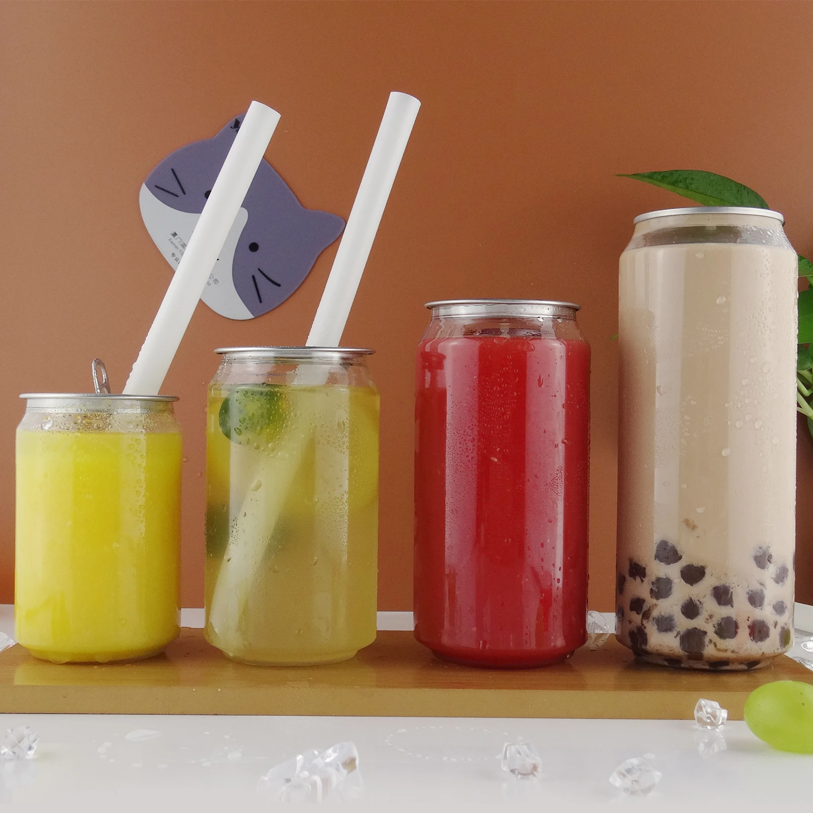 Custom Logo Plastic Pet Can Beverage Bottle Transparent Pet Pop Can for Soft Drink Juice Soda milk Coffee Bottle Easy Open