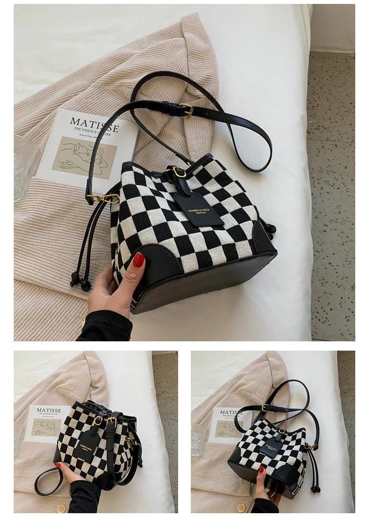 ins fashion handbags 2021 new wild tide brand niche checkerboard lattice one-shoulder armpit bag messenger bucket bag