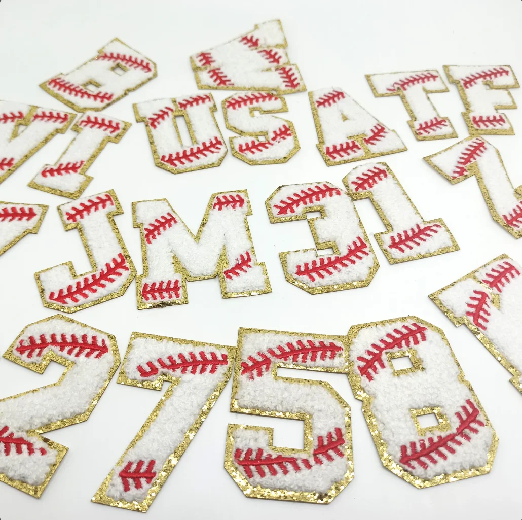 Baseball Softball Stitch Chenille Letter Patch 2.75 Inches A-Z 0-9 Numbers Iron On Applique Clothing Bag Hat Art Craft patch