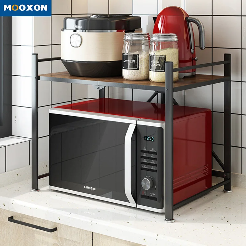 2 Tiers Oven Rack Stand Design Wholesale Simplicity Folding Holding Kitchen Iron Black Microwave Oven Rack