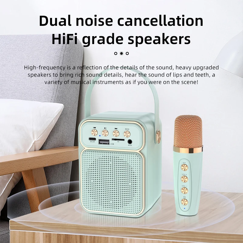 ES-4049 Wholesale 5W Subwoofer speaker Double Microphones Home Party KTV portable outdoor Party Wireless Karaoke Speaker