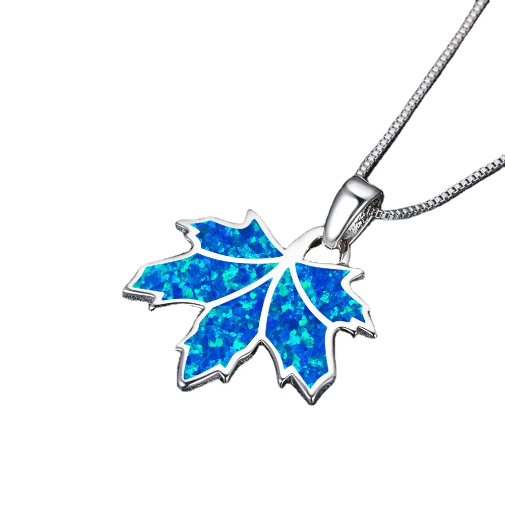 JCA Wholesale Beautiful Maple Leaf Ocean Blue Opal Pendant Necklace Canadian Symbol