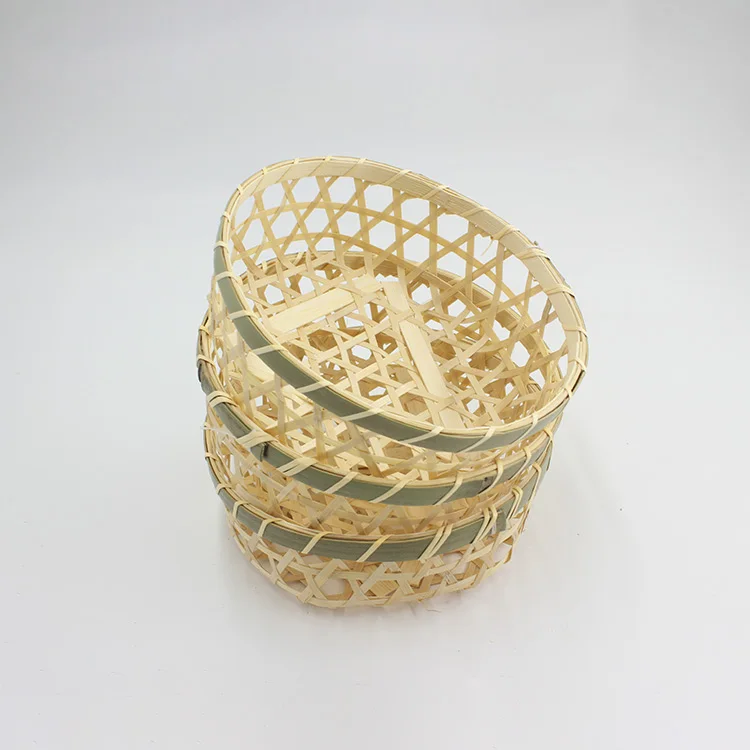 Jimao Wholesale Bamboo Woven Handmade Green Woven Bamboo Basket Fruit Basket Storage